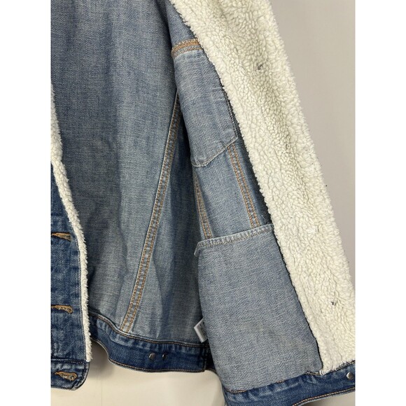 GAP Jeans Denim Jacket Sherpa Trim Collar Womens Size XL Classic Trucker - Picture 7 of 10